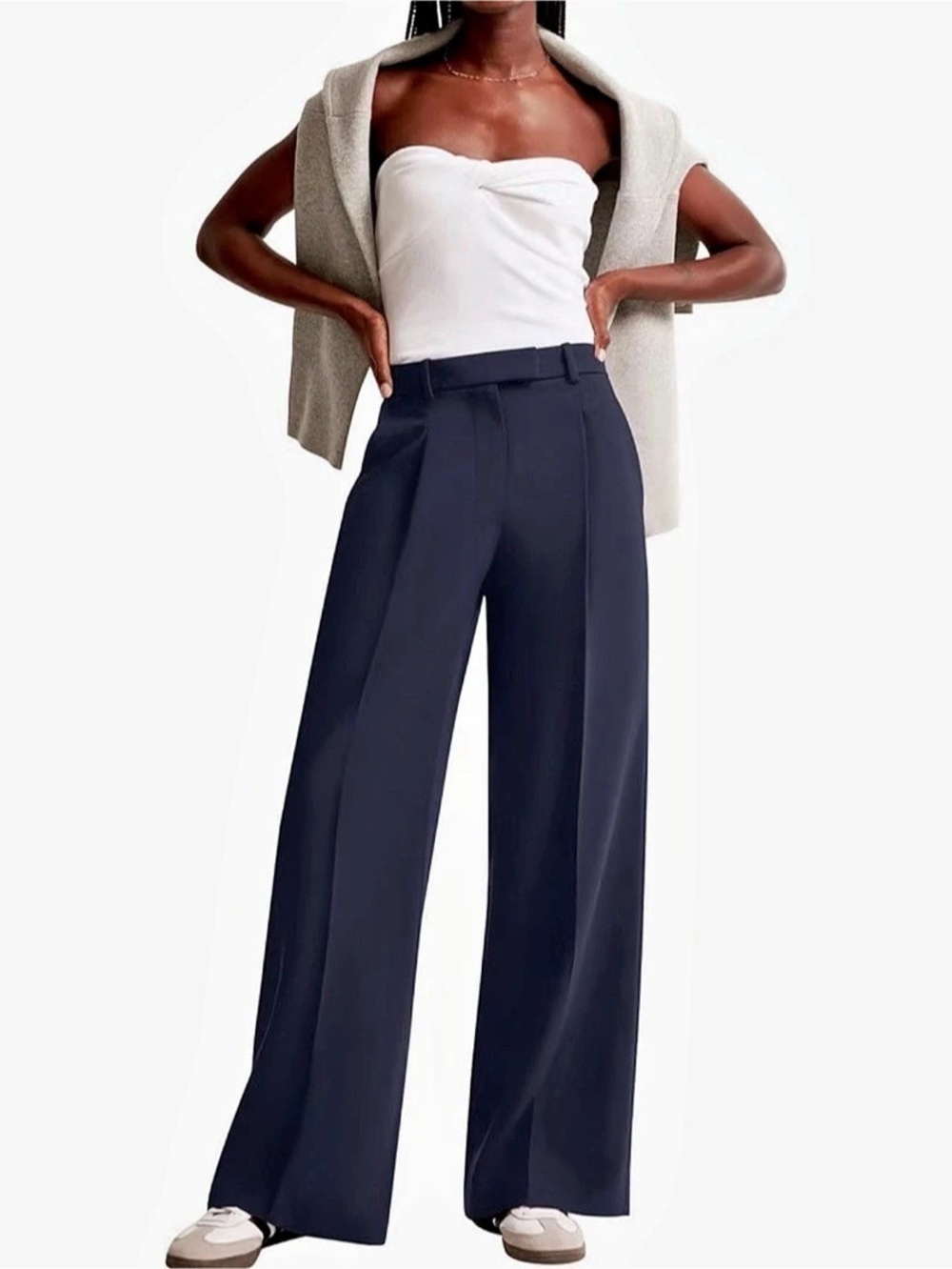 Navy Blue Wide Leg High Waisted Trouser Pants Size Medium Like New